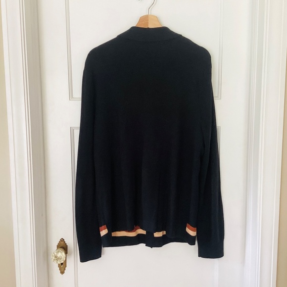 Express Men’s Button Up Collated Sweater Size L Cotton Preppy Brown Black Woven - Picture 12 of 13